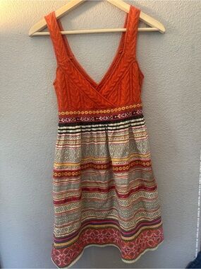 Free People Orange Knit-Top Mixed-Stripe Midi Dress